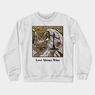 Egyptian Cat With Scale - Love Always Wins -Black Outlined Design Crewneck Sweatshirt